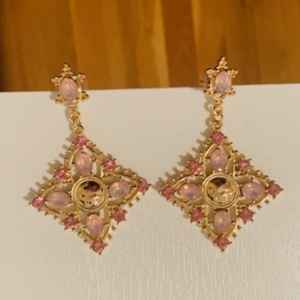 Big pink rhinestone earrings NEW